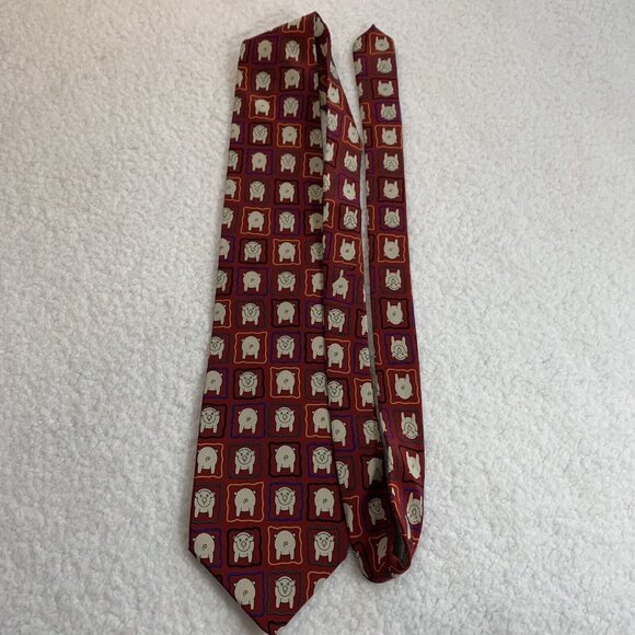 Vicky Davis Pigs 100% Silk Tie Made in USA Red NWOT Vintage - Picture 4 of 7